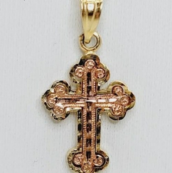 Zales 14k Yellow & Rose Gold Cross Necklace - Picture 2 of 7